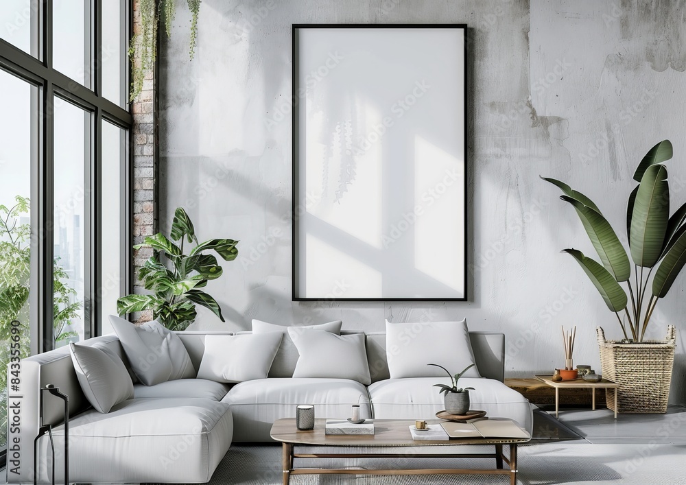 mockup picture frame in a minimalist nomadic interior background