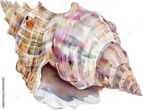 Watercolor Conch Shell, isolated on transparent