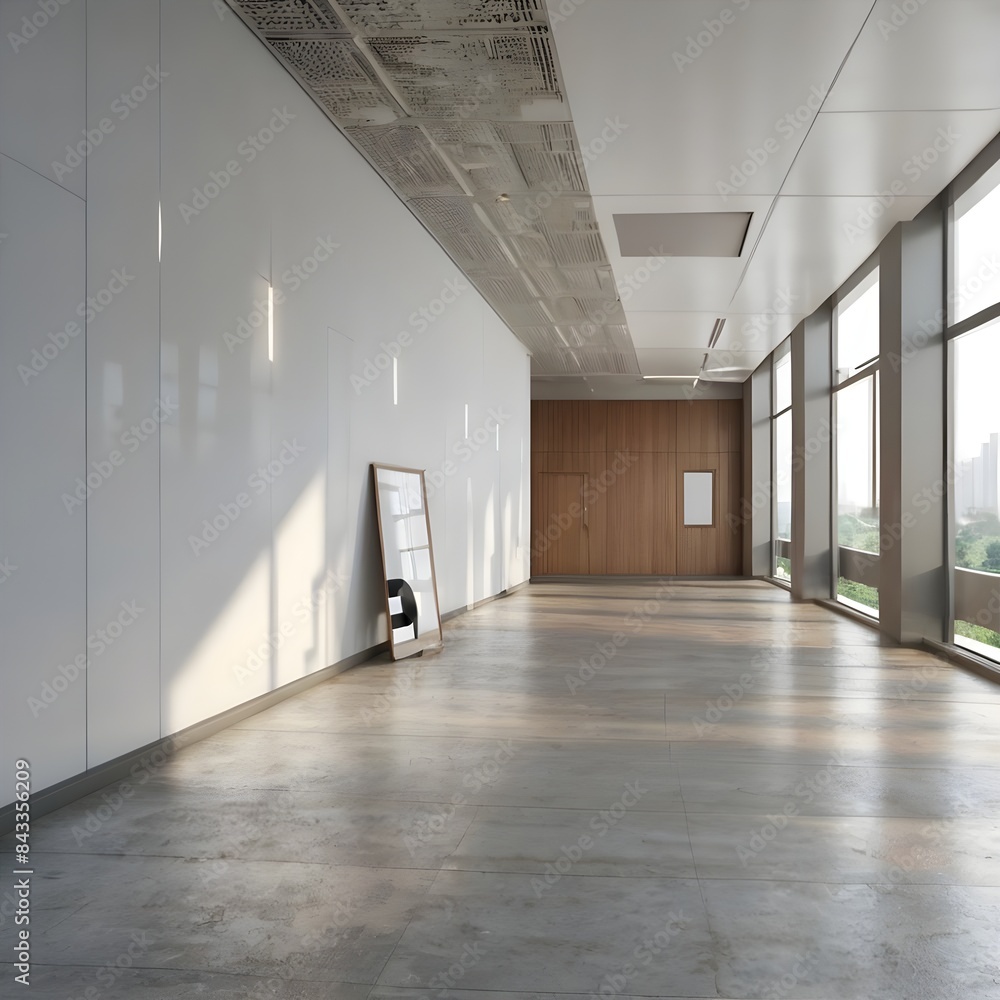 Modern office corridor or hallway interior with empty space over the white wall and the meeting room Generative AI 