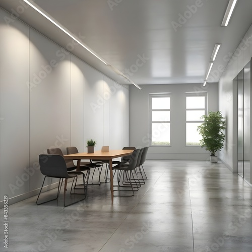 Modern office corridor or hallway interior with empty space over the white wall and the meeting room Generative AI 