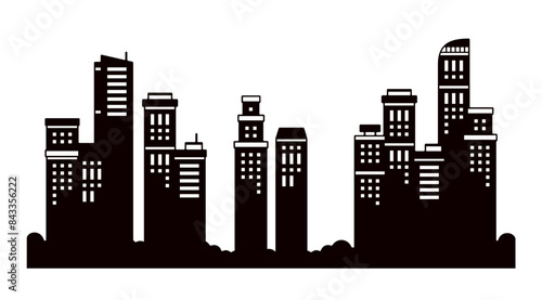 自然豊かな都会の高層ビルのシルエットのかわいい背景透過イラスト