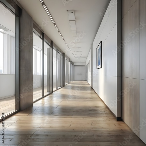 Modern office corridor or hallway interior with empty space over the white wall and the meeting room Generative AI  © Azhar