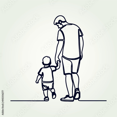 Father holding his son walking continuous one line drawing, Father holding his son walking continuous one line drawing