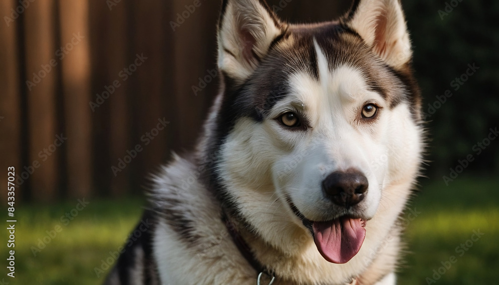 closeup of a siberian husky in a backyard closeup of a siberian husky in a backyard