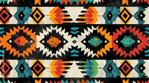 A classic navajo pattern accented by fluorescent tropical colors, Generative AI illustratiosn.  photo
