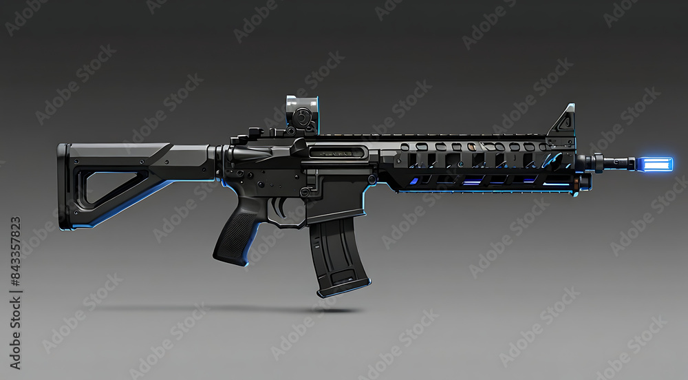A sci-fi futuristic gun or assault rifle placed on the gun stand with isolated background and copy space, modern war arms and guns
A sci-fi futuristic gun or assault rifle placed on the gun stand with isolated background and copy space, modern war arms and guns
