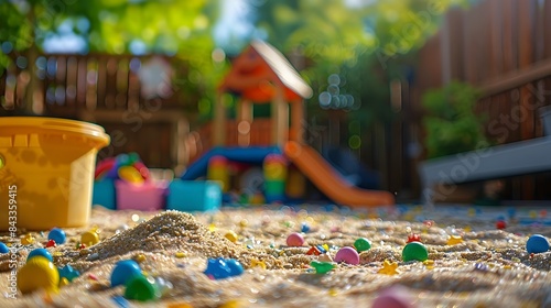 Defocused Backyard Sandbox Scene with Toys and Space for Text