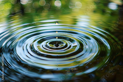 Serene image of ripples on a pond's surface or water droplets creating concentric circles