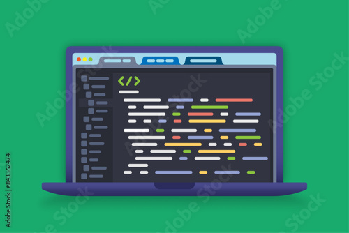 Laptop with program code on screen