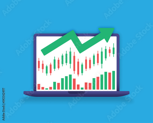 Laptop with an image of the stock exchange online on the screen