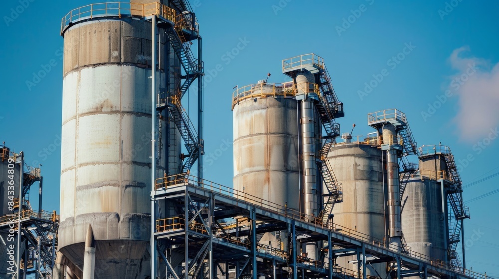 Cement plant with silos and large conveyor system Cement plant with silos and large conveyor system