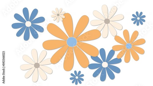 Wallpaper Mural Animated colorful flower seamless looped background. Flowers animation with alpha channel. Blue yellow daisy flowers on white background.	 Torontodigital.ca