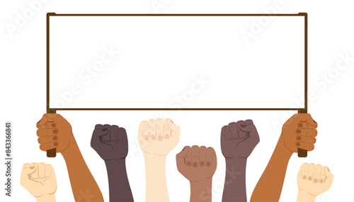 Image concept of protest. Raised big banner