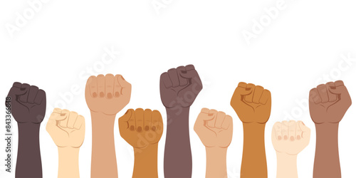 Image concept of protest. Raised hands of protesters