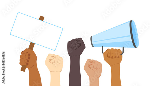 Image concept of protest. Raised fists