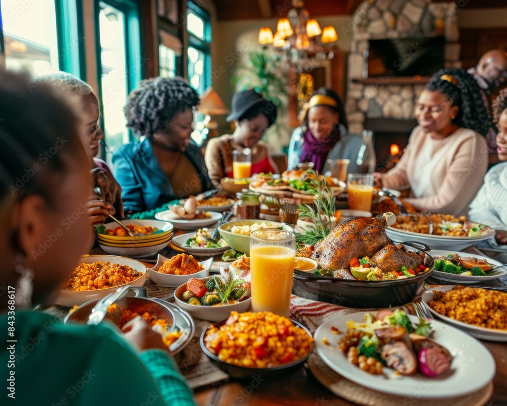 Multigenerational African American Family Enjoying Soul Food Dinner Together in Warm, Homely Setting Multigenerational African American Family Enjoying Soul Food Dinner Together in Warm, Homely Setting