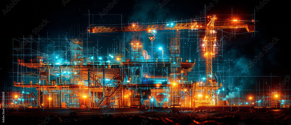 Fototapeta premium a wire frame industrial Construction site,Construction site,generative ai