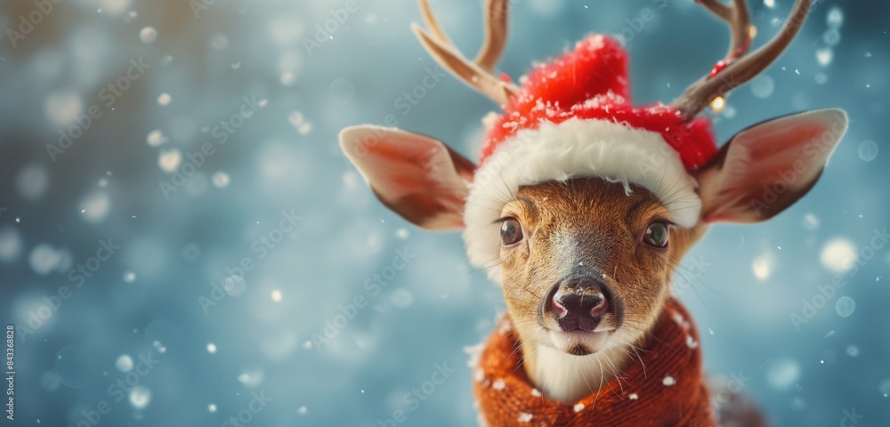 deer and dog of the Christmas in the isolated green background with text copy space
baby deer on the white blurry snowy background with text space
wearing the red Christmas hat abstract texture deer and dog of the Christmas in the isolated green background with text copy space
baby deer on the white blurry snowy background with text space
wearing the red Christmas hat abstract texture