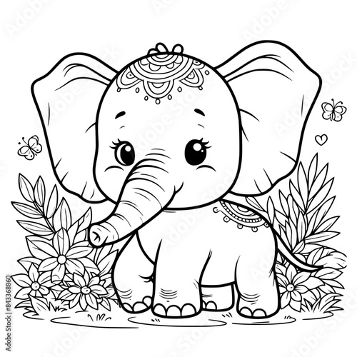 Cute elephant for coloring book