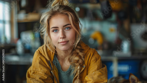Wallpaper Mural Young woman sits with her dog in room while making repairing in apartment. Repair and house renovation concept,generative ai Torontodigital.ca