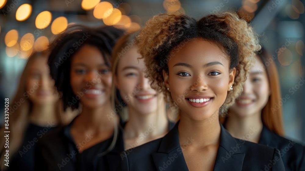 Fototapeta premium A group of women are smiling and looking at the camera