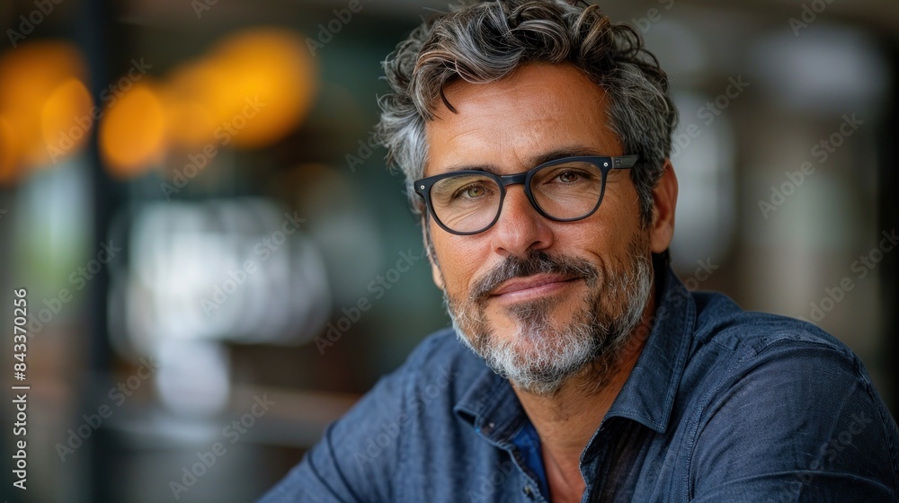 A man wearing glasses smiles with a confident expression while looking directly at the camera A man wearing glasses smiles with a confident expression while looking directly at the camera