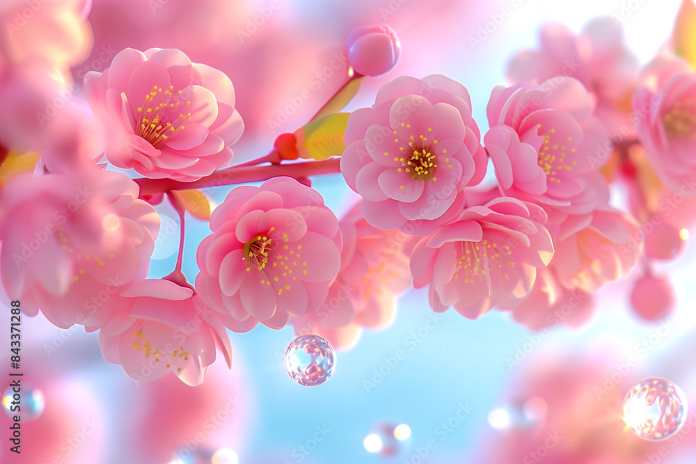 A beautiful pink flower with a clear center. The flower is surrounded by a blue sky. Concept of serenity and calmness A beautiful pink flower with a clear center. The flower is surrounded by a blue sky. Concept of serenity and calmness