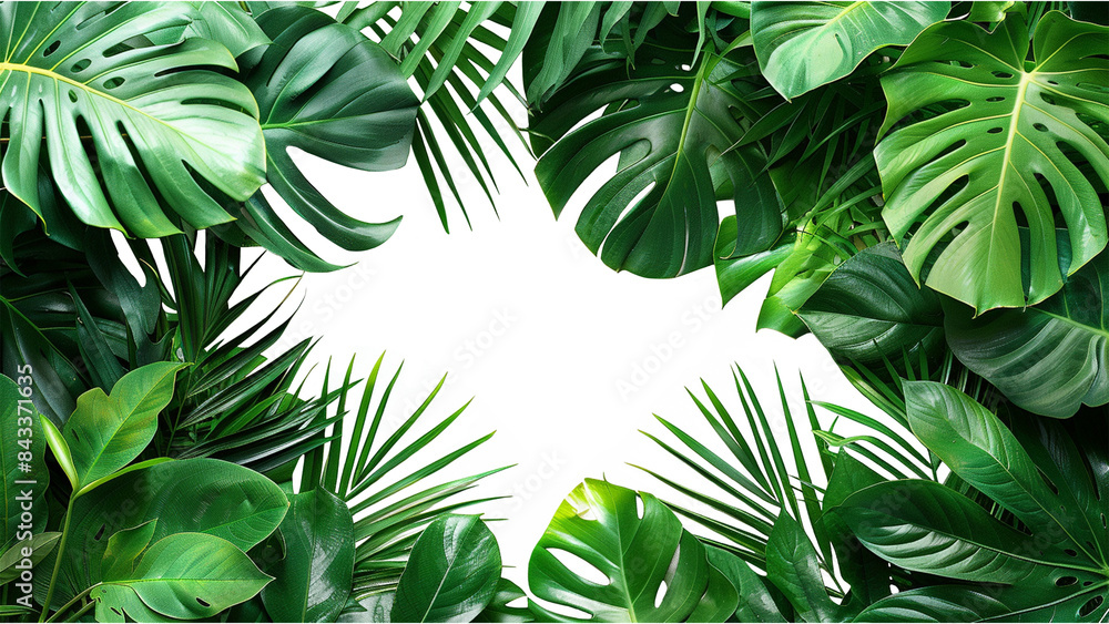 Tropical frame with green leaves on transparent background. Tropical frame with green leaves on transparent background.