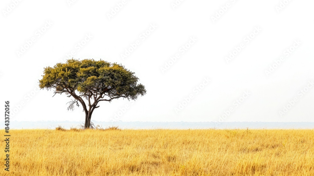 Lone acacia tree in the vast African savannah under a clear sky, perfectly capturing the essence of solitude and nature's beauty. Lone acacia tree in the vast African savannah under a clear sky, perfectly capturing the essence of solitude and nature's beauty.