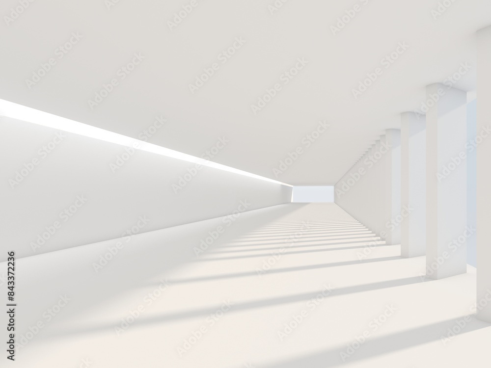 Fototapeta premium Empty white space interior with sunlight and shadow, 3d rendering