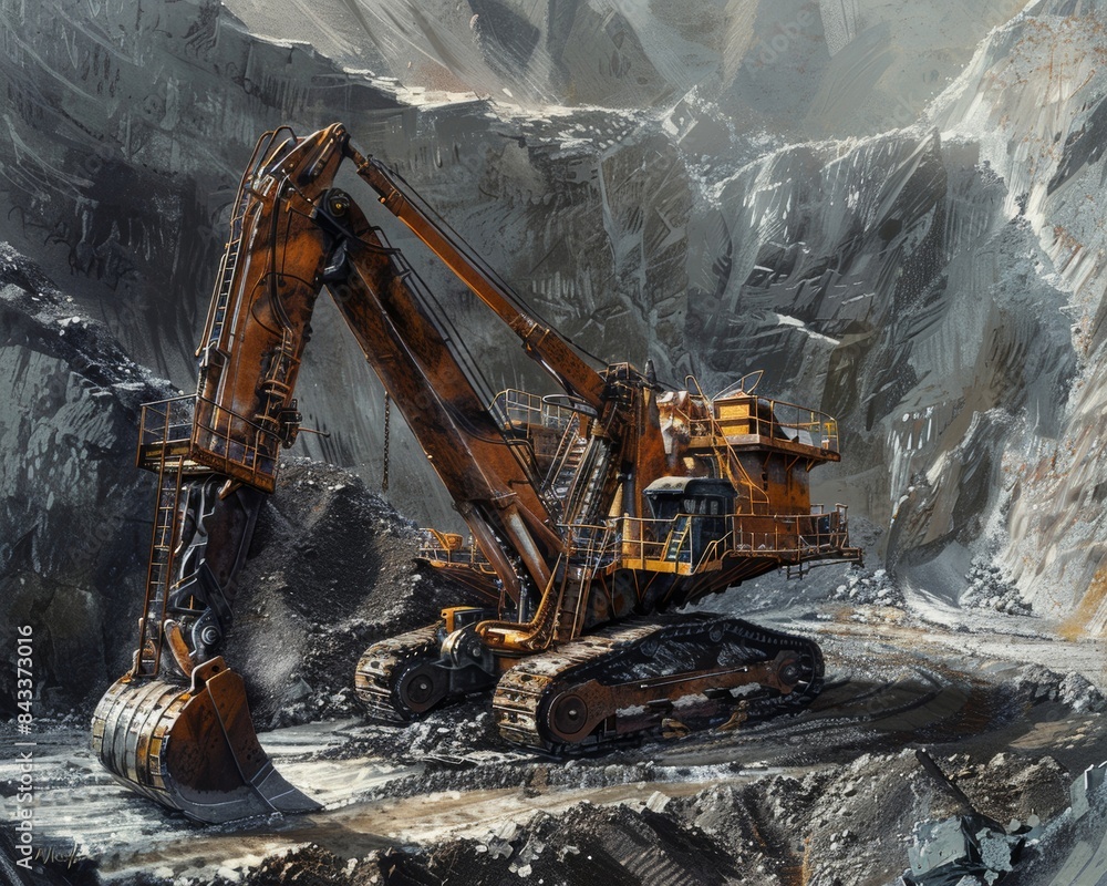Fototapeta premium Heavy machinery in mining Large excavators, dump trucks and other equipment used to extract and transport minerals