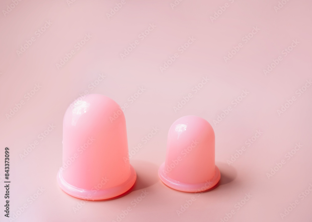 Pink silicone vacuum cups for anti-cellulite massage. Pink silicone vacuum cups for anti-cellulite massage.