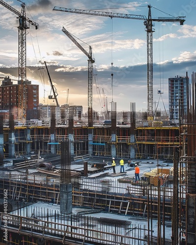 Wallpaper Mural construction site There are towering cranes and workers doing various jobs. Torontodigital.ca