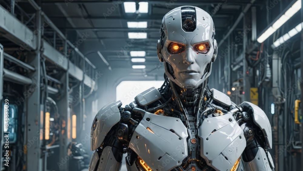 Futuristic Robot in Industrial Setting Futuristic Robot in Industrial Setting