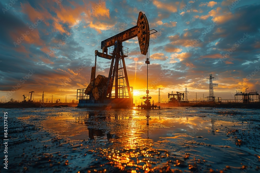 onshore oil drilling rig during sunset onshore oil drilling rig during sunset