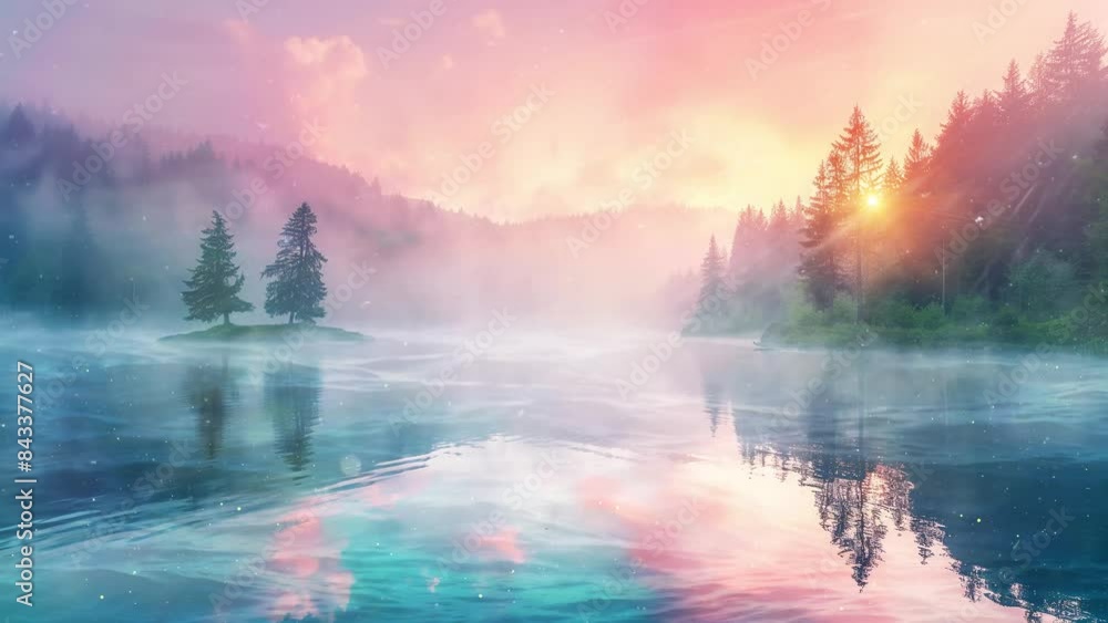 beautiful scenery with reflection on misty morning scene of a lake seamless looping overlay 4k virtual video animation background beautiful scenery with reflection on misty morning scene of a lake seamless looping overlay 4k virtual video animation background