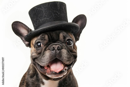 French Bulldog with a Bowler Hat and a Cheeky Grin: A French Bulldog donning a fashionable bowler hat, flashing a cheeky grin with a tilted head, showcasing its playful personality