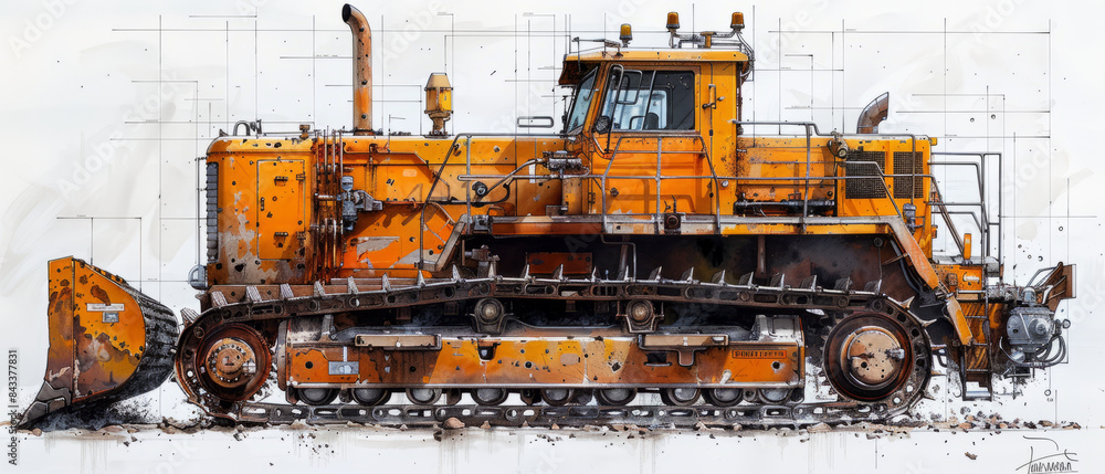 exploded-view diagram of a D10 Dozer.generative ai exploded-view diagram of a D10 Dozer.generative ai