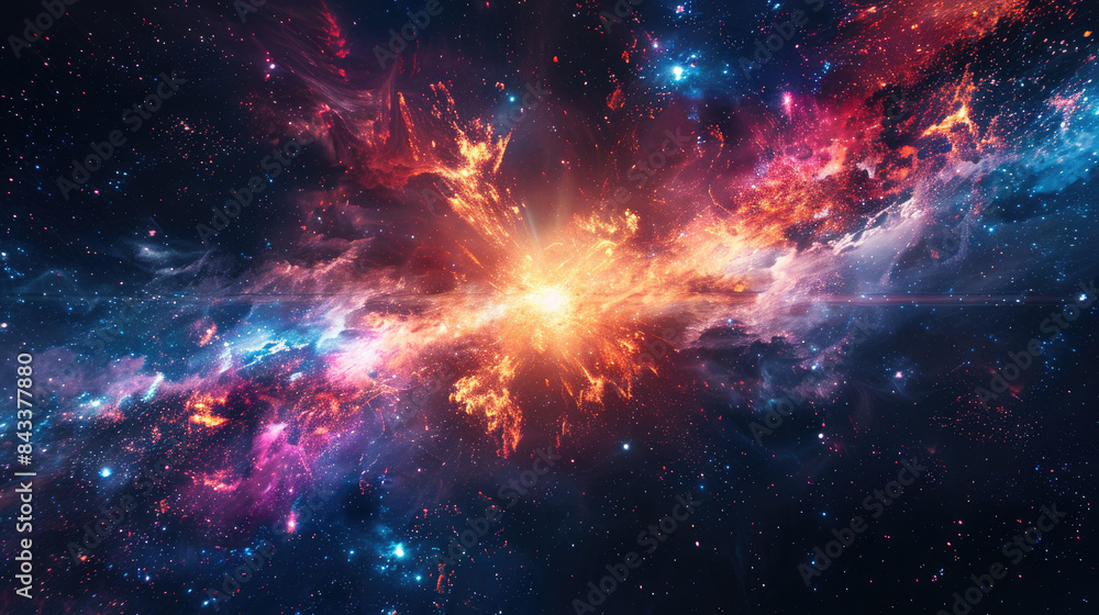 Fototapeta premium Dark deep space with a bright supernova explosion, galactic phenomenon theme