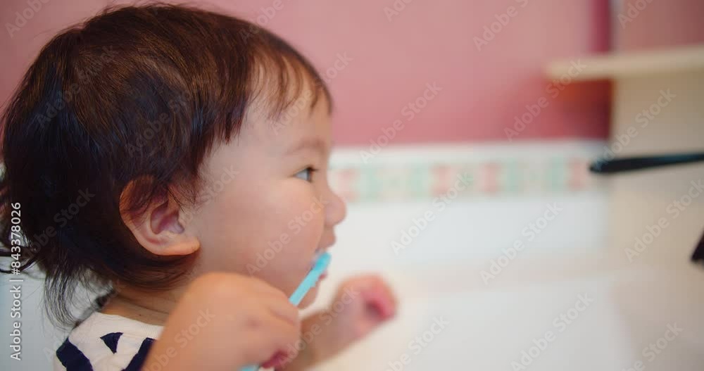 Happy Adorable Toddler Child Brushing Teeth Smiling in Bathroom Morning Routine at Home Interior, showcasing a morning hygiene routine and healthy habits, Personal Care, Family Life, Childhood Moments Happy Adorable Toddler Child Brushing Teeth Smiling in Bathroom Morning Routine at Home Interior, showcasing a morning hygiene routine and healthy habits, Personal Care, Family Life, Childhood Moments