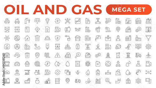 Set of Oil Gas Industry Line Icons. Contains such Icons as Gas Station, Oil Factories, Transportation, and more. line icon set.
