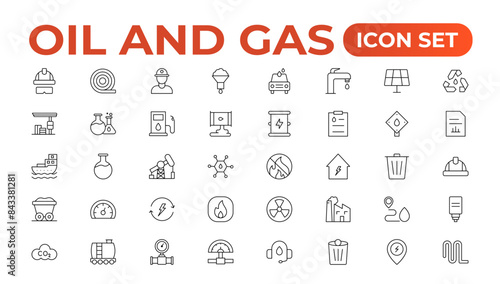 Set of Oil Gas Industry Line Icons. Contains such Icons as Gas Station, Oil Factories, Transportation, and more. line icon set.