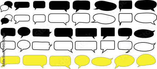 Speech bubbles vector set black white yellow. Ideal for communication, conversation, dialogue, comics, messages, chat, design projects, graphic resources