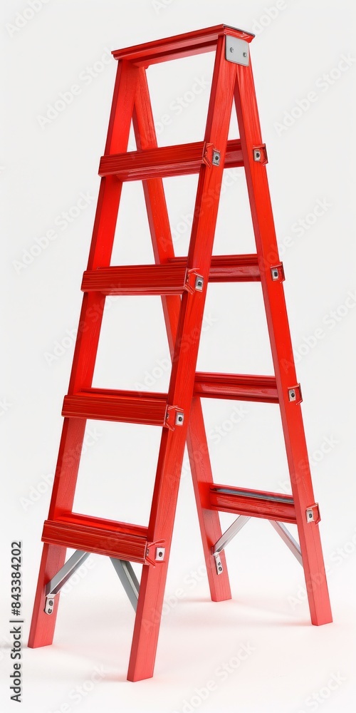 Red Aluminum Folding Step Ladder Isolated on White Background Red Aluminum Folding Step Ladder Isolated on White Background