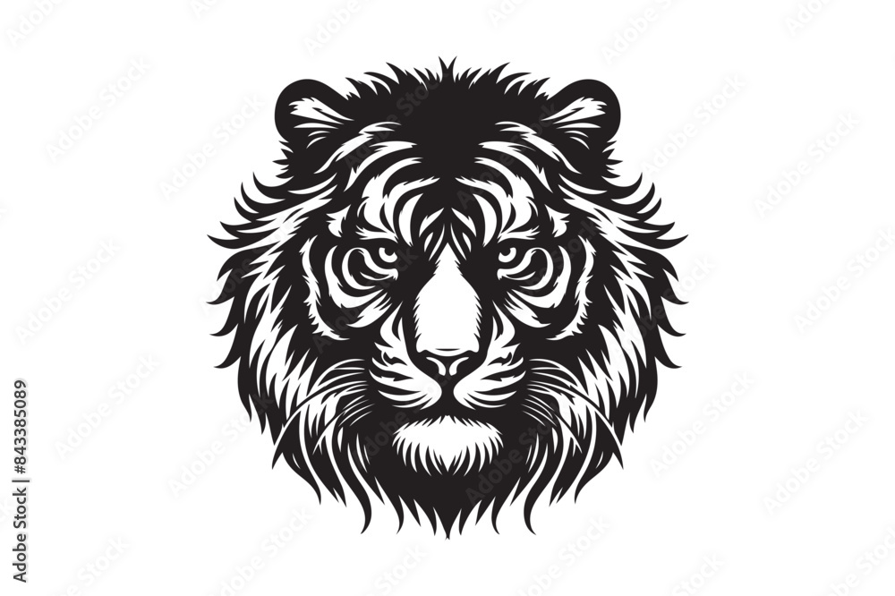 Fototapeta premium Black and white tiger had silhouette vector illustrator with white background