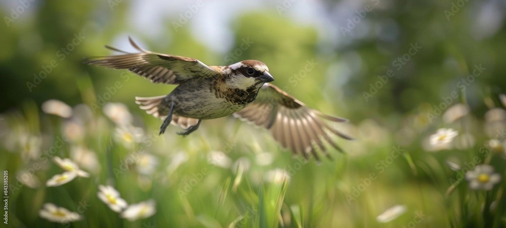 Fototapeta premium Bird in flight over a meadow