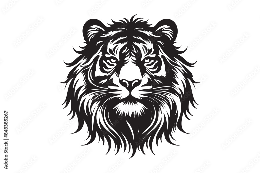 Obraz premium Black and white tiger had silhouette vector illustrator with white background