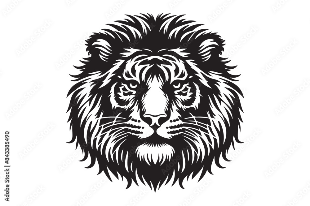 Obraz premium Black and white tiger had silhouette vector illustrator with white background