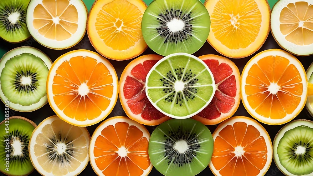 Vibrant Fruit Slices in Geometric Pattern Vibrant Fruit Slices in Geometric Pattern
