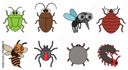 害虫のかわいいイラストのセット
